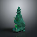 Stone Wood Decorative Sculpture With Green Details And Natural Design