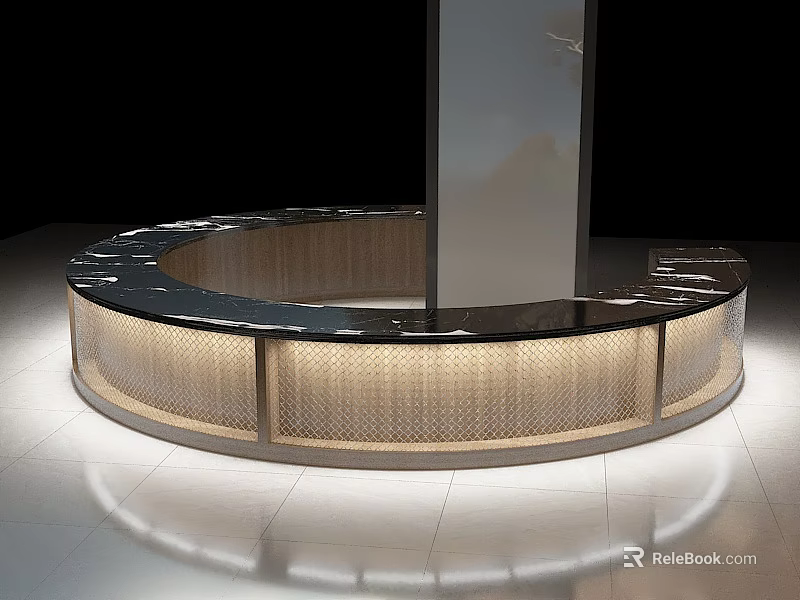 Modern Circular Reception Desk With Marble Countertop And Illuminated Base 3d model
