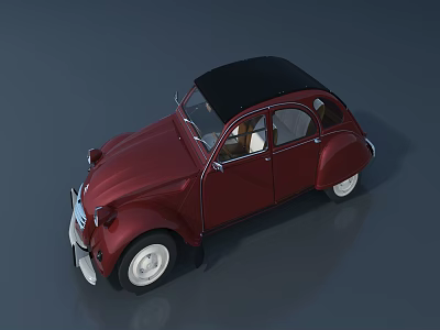 Vintage Red Classic Car With Black Roof And White Wheels Design 3d model