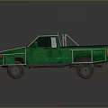 Green Pickup Truck With Metal Front Guard And Roof Lights On Dark Background