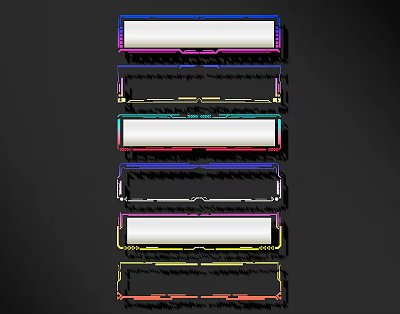 Colorful Bordered Lines With White Rectangles Vertically Arranged On Black Background 3d model