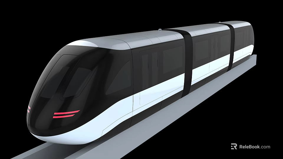 Modern Subway Train With Sleek Design Black And White Color Red Headlights 3d model 