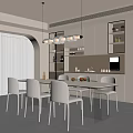 Modern Restaurant Interior With White Dining Table Chairs Pendant Lights And Soft Lighting 3d model