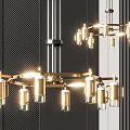 Modern Gold Circular Chandelier With Glass Shades And Striped Wall Background