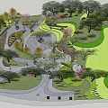 Garden Landscape Design Featuring Winding Pathways Diverse Trees And Green Lawns 3d model