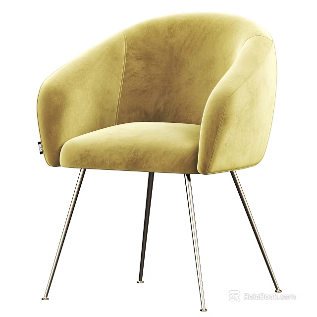 Modern Stylish Velvet Upholstered Chair With Curved Armrest And Metal Legs Design 3d model 