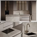Elegant Modern Kitchen Interior Design With Marble Island Counter And Wooden Cabinets