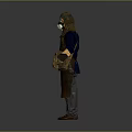 Game Movie Character Wearing Gas Mask Brown Apron Blue Top Shoulder Bag And Black Gloves