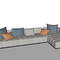 Modern Light Gray Sectional Sofa With Gray And Orange Plush Cushions 3d model