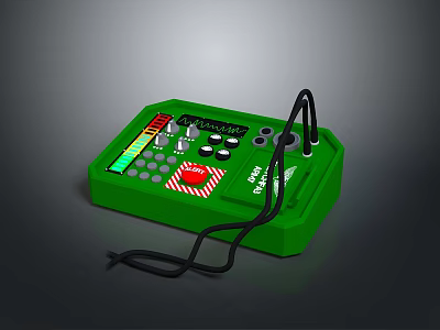 Green Digital Tester Device With Multiple Buttons Display Panel And Black Wires 3d model