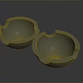 Two Gray Round Ashtrays With Grooves On Smooth Surface Placed On Dark Background 3d model