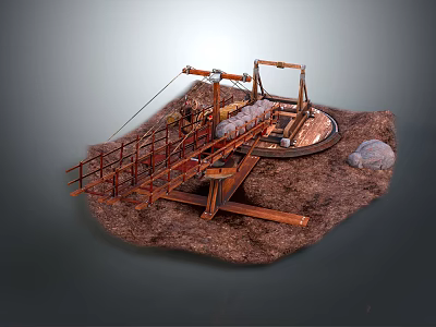 Heavy Duty Industrial Mechanical Equipment with Metal Frame Crane Arm and Platform on Dirt Ground 3d model