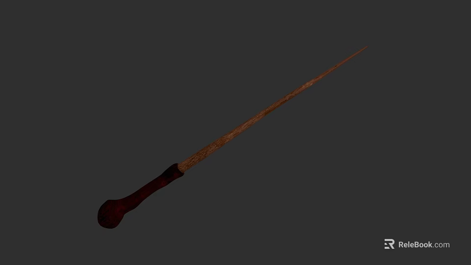 Wooden Wand Weapon With Brown Handle And Slender Shaft On Gray Background 3d model 