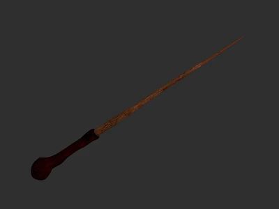 Wooden Wand Weapon With Brown Handle And Slender Shaft On Gray Background 3d model