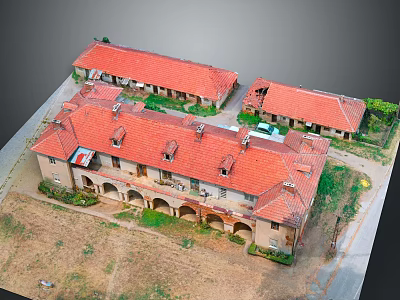 Traditional Connected Buildings With Red Roofs Arched Walkways And Courtyard Space 3d model