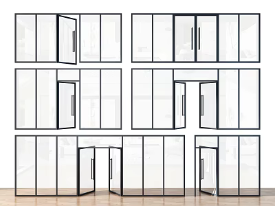 Modern Glass Doors With Various Opening Styles And Black Frames For Interior 3d model