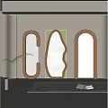Modern Wall Mounted Mirrors With Wooden Frames Various Shapes And Green Plant