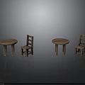Simple Round Wooden Tables And Chairs Set With Smooth Surfaces And Reflections