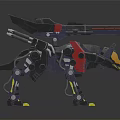 Black And Red Mechanical Dinosaur With Yellow Wheels Horn And Back Weapons 3d model