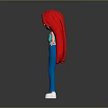3D Cartoon Character With Red Hair Blue Top Blue Flared Pants And White Shoes