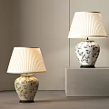 Elegant Table Lamps With White Pleated Shades And Leaf Pattern Bases 3d model