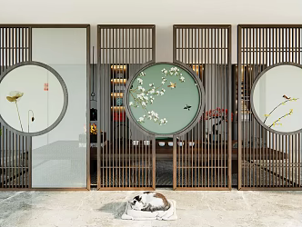 New Chinese Style Partition Zen Style Screen Partition Carved Partition Wooden Partition Flower and Bird Picture Surface 3d model
