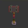 Decorative Red Strapped Hammer With Square Head And Metal Handle Base