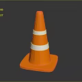 Orange Traffic Cone With White Stripes On Reflective Base Against Gray Background 3d model