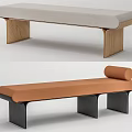 Modern Upholstered Footstool With Light Gray Orange Cushion And Wooden Black Legs