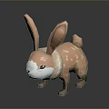 Cute Brown and White Rabbit 3D Model with Large Ears and Short Tail