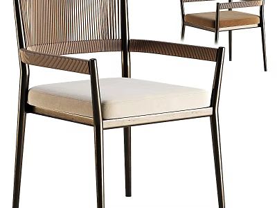 Modern Metal Frame Dining Chair With Armrests Light Seat Cushion And Striped Backrest 3d model