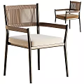 Modern Metal Frame Dining Chair With Armrests Light Seat Cushion And Striped Backrest