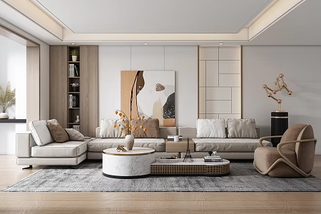 Modern Sofa Coffee Table Combination Fabric Sofa Combination 3d model