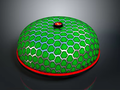 Green Hemispherical Equipment With Hexagonal Honeycomb Surface Red Button And Red Edge 3d model
