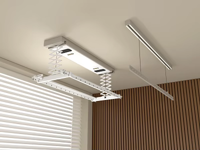 Practical Ceiling Mounted Hardware Tool For Indoor Drying With Window Blinds And Wooden Wall Panel 3d model