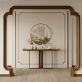 Modern Entryway Console Table With Wooden Frame Round Wall Art And Decorative Items 3d model