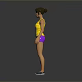 Woman in Yellow Tank Top With LSI Print Purple Shorts Yellow Arm Sleeves and Sneakers