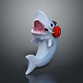 Cartoon Shark with Open Mouth Wearing Red Headphones Fun Aquatic Animal Toy Figure