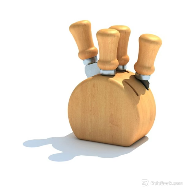 Wooden Kitchen Knife Block With Multiple Stainless Steel Knives And Wooden Handles 3d model 