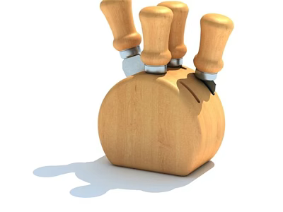 Wooden Kitchen Knife Block With Multiple Stainless Steel Knives And Wooden Handles 3d model