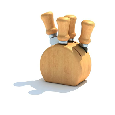 Wooden Kitchen Knife Block With Multiple Stainless Steel Knives And Wooden Handles 3d model