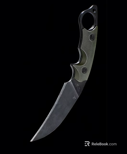 Tactical Combat Knife With Sharp Metal Blade And Green Textured Handle 3d model 