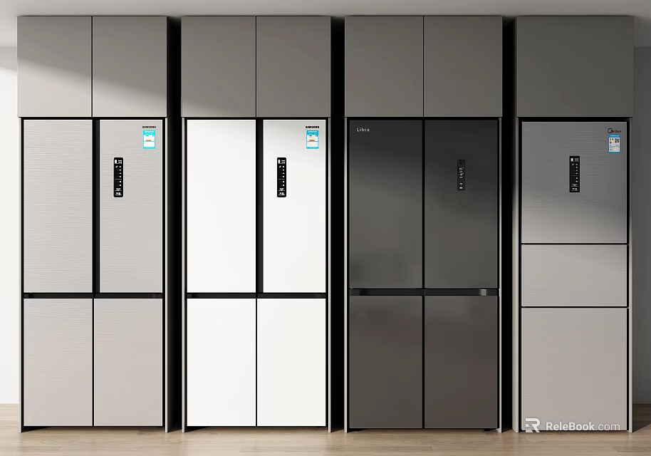 Modern Refrigerators and Freezers with Various Colors Designs and Styles on 3d model 