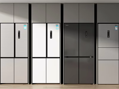 Modern Refrigerators and Freezers with Various Colors Designs and Styles on 3d model