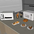 Modern White Kitchen Microwaves On Countertop With Baked Goods Utensils Window Blinds And Cabinets