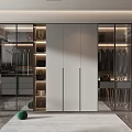 Modern Walk in Closet Interior With Glass Doors And Storage Cabinets