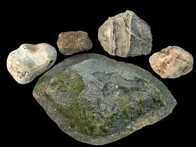 Natural Stone Wood Pieces Featuring Diverse Textures and Natural Shapes on Black Background 3d model