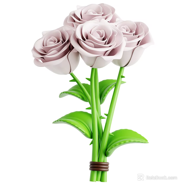 Light Pink Rose Bouquet With Green Stems And Leaves For Home Decoration 3d model 