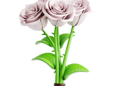Light Pink Rose Bouquet With Green Stems And Leaves For Home Decoration 3d model