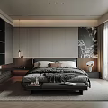 Modern Bedroom Interior With King Size Bed Decorative Art Rug And Floor To Ceiling Window